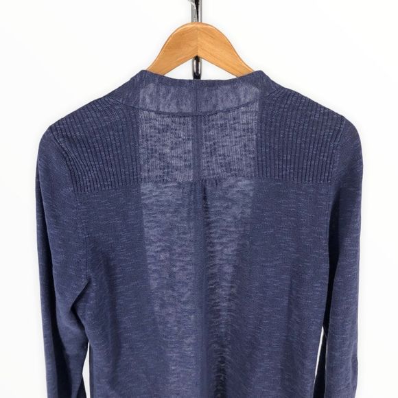 Eileen Fisher Blue Linen Cotton Open Waterfall Long Sleeve Knit Cardigan size PL - Picture 4 of 10